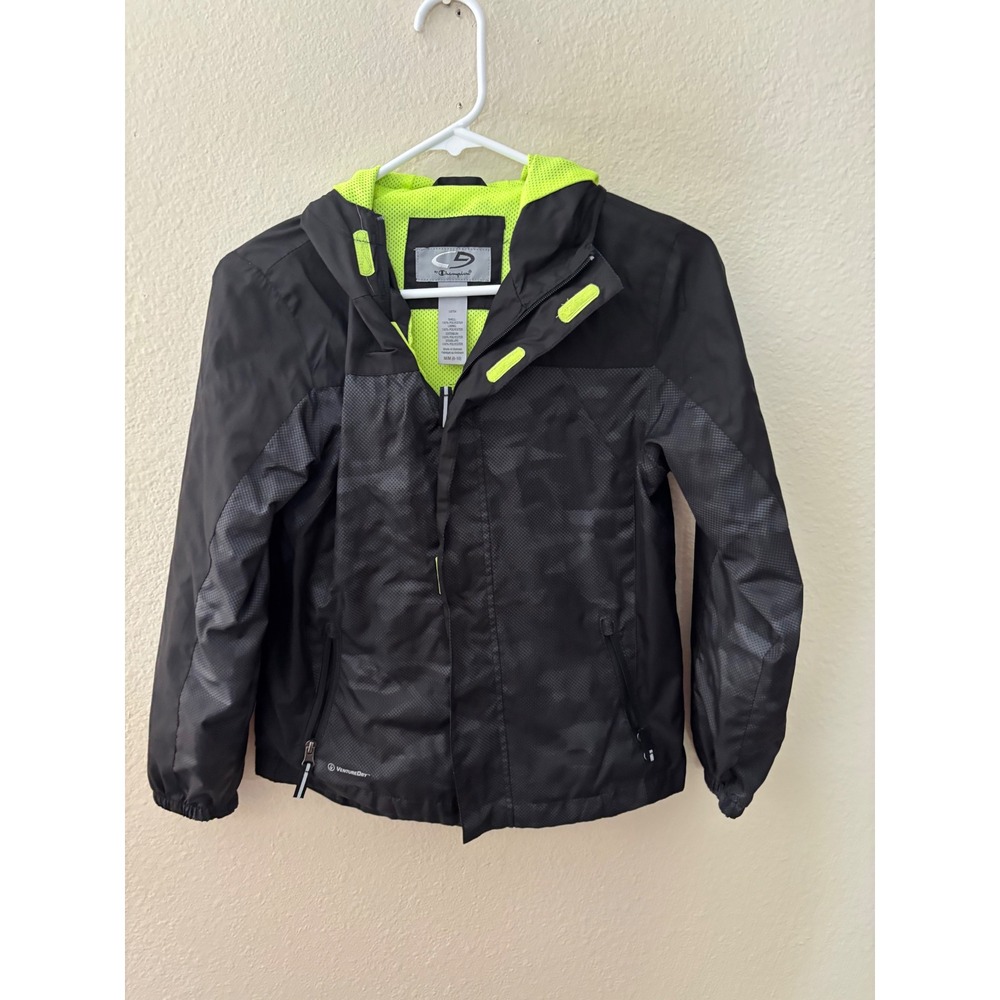 Champion Boys Black Grey Camo Windbreaker Jacket Neon Yellow Hooded M 8-10 A1129